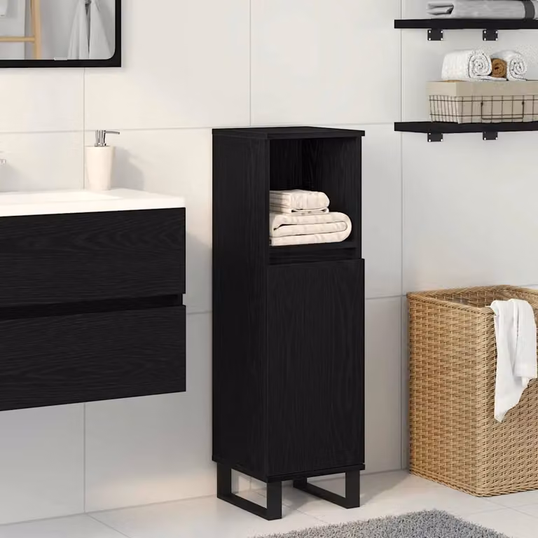 Mobile da bagno moderno vidaXL in rovere e nero con illuminazione LED, L/P/H: 30 x 30 x 100 cm