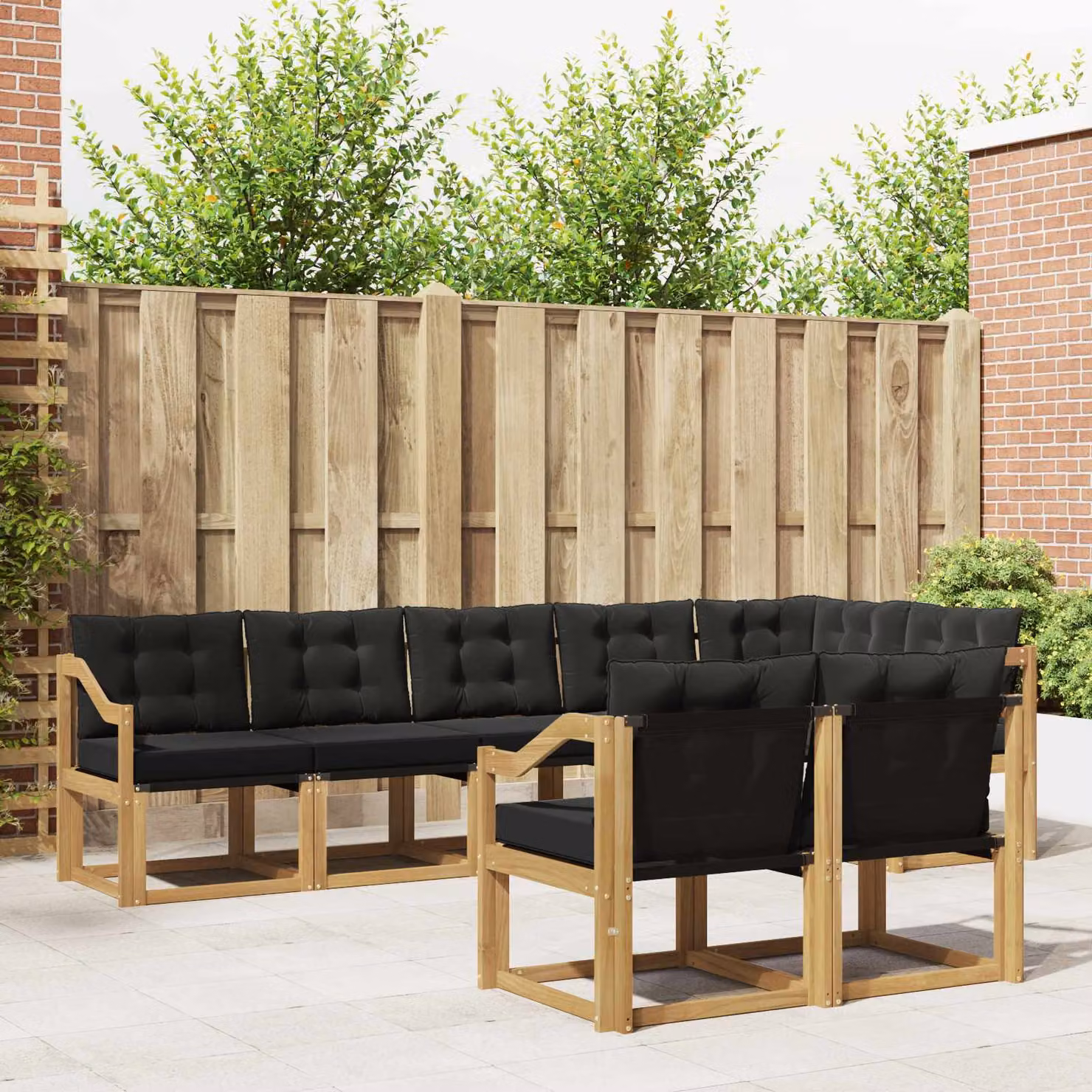 Set di divani da esterno vidaXL 8 pz in legno di acacia con cuscini, bianco, nero e marrone