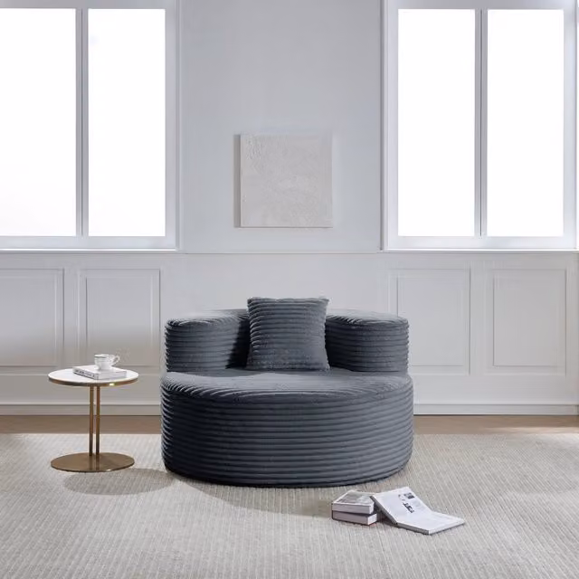 Sedia a sacco WISHDOR in tessuto effetto corduroy grigio, L: 112 cm, P: 105 cm, H: 59 cm