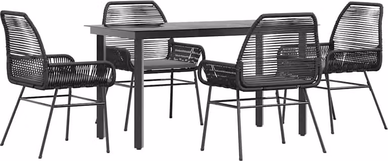 Set da Pranzo da Giardino con Cuscini 5 pz Polyrattan Vetro