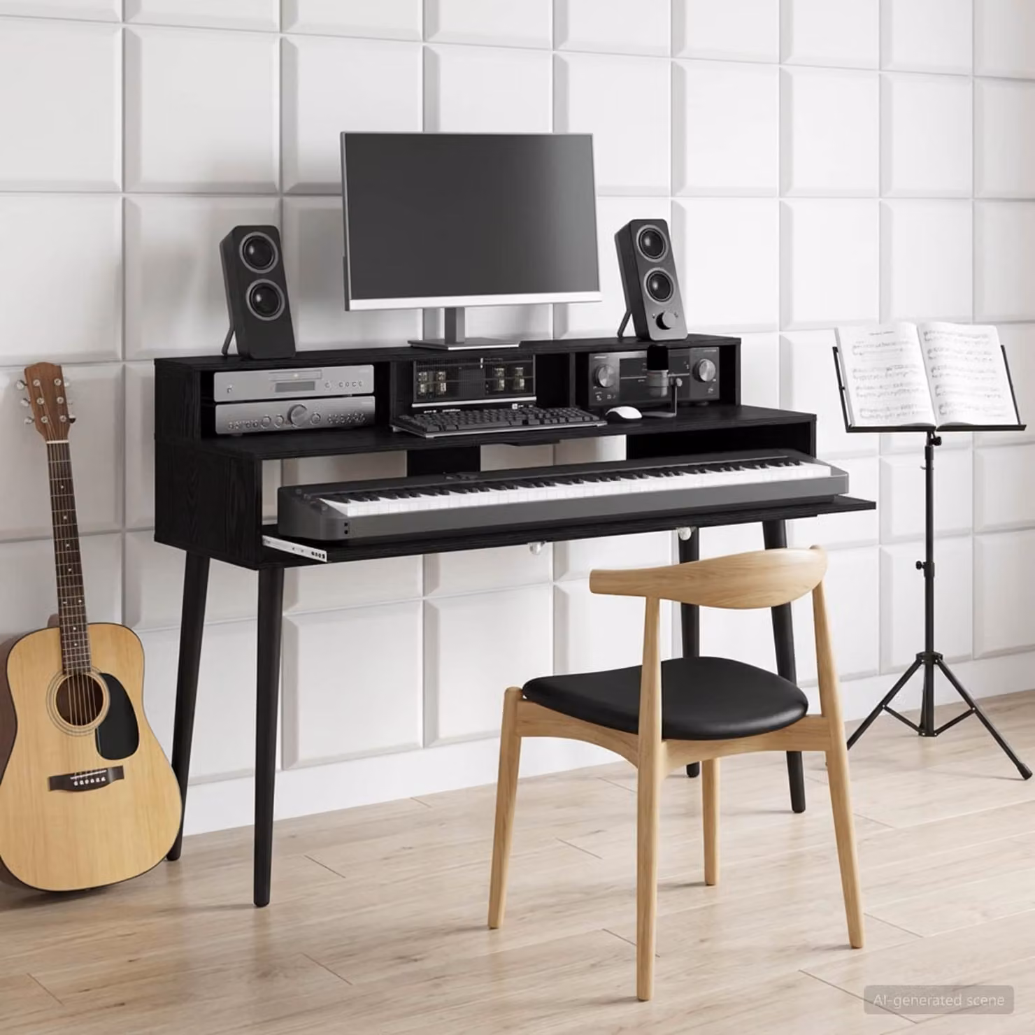 Scrivania da studio moderna vidaXL in MDF laminato Rovere Nero, L 110 x P 42,5 x H 36 cm