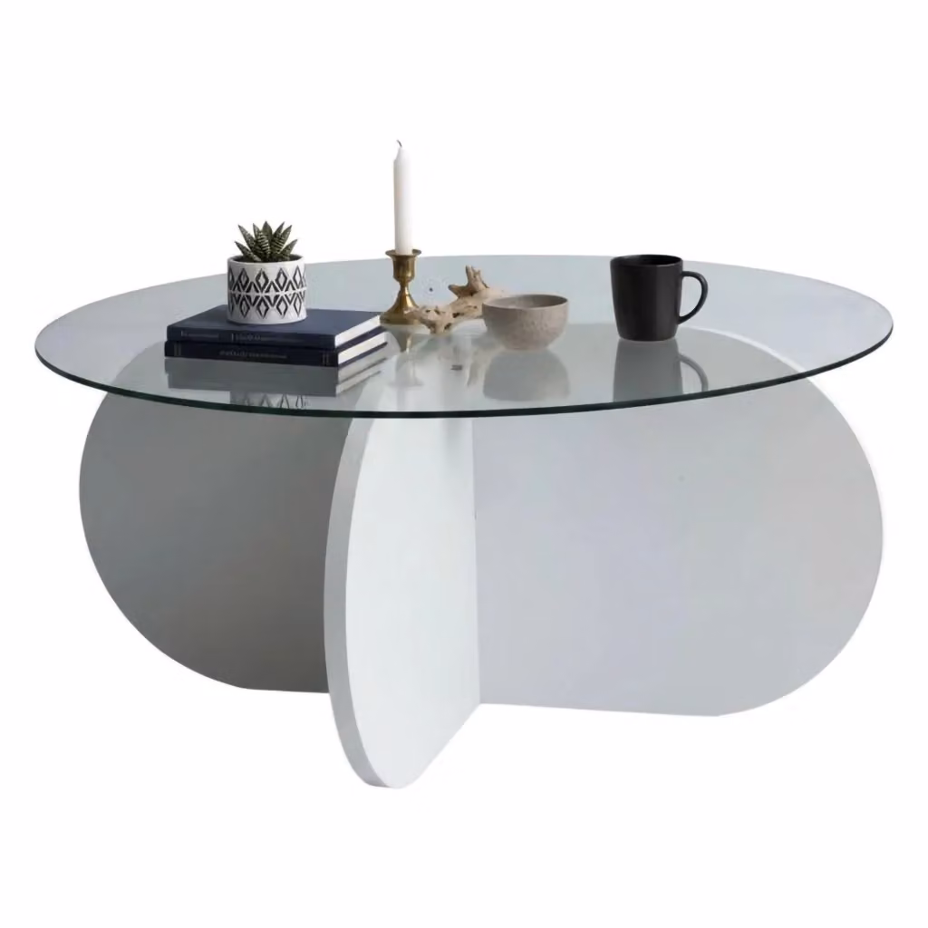 Tavolino da salotto rotondo Nila DMORA in vetro bianco e trasparente, L: 75 cm, P: 75 cm, H: 35 cm – 2