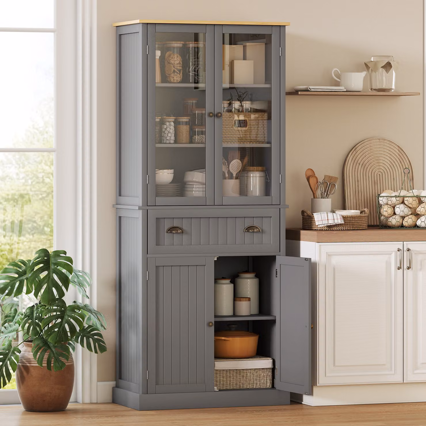 Mobile Dispensa HOMCOM a 5 Livelli con Cassetto Centrale, Grigio, L/P/H: 76 x 40 x 182.5 cm – 2