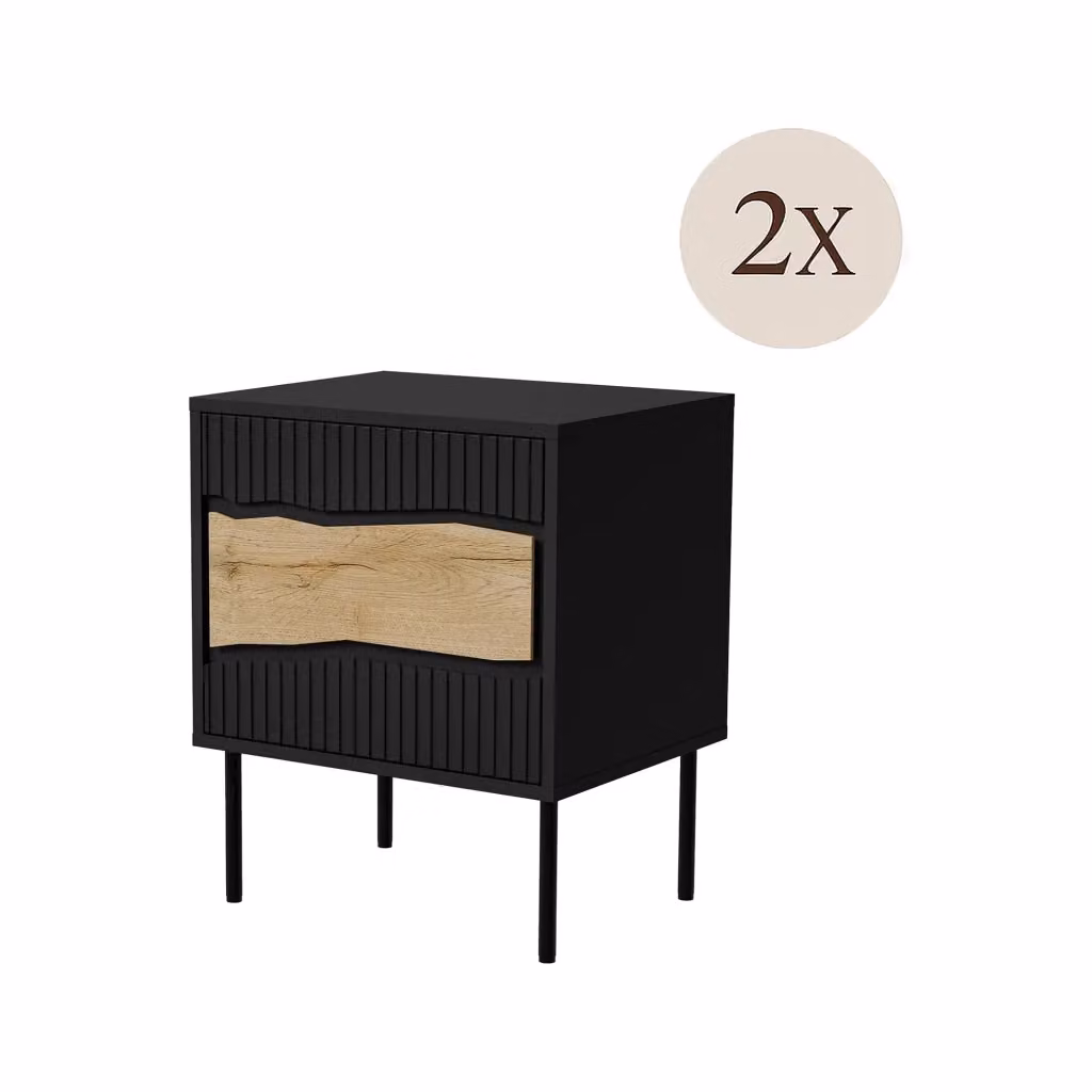 Comodino con un ripiano DMORA Ussana Nero L: 50 cm, P: 40 cm, H: 61.5 cm – 2