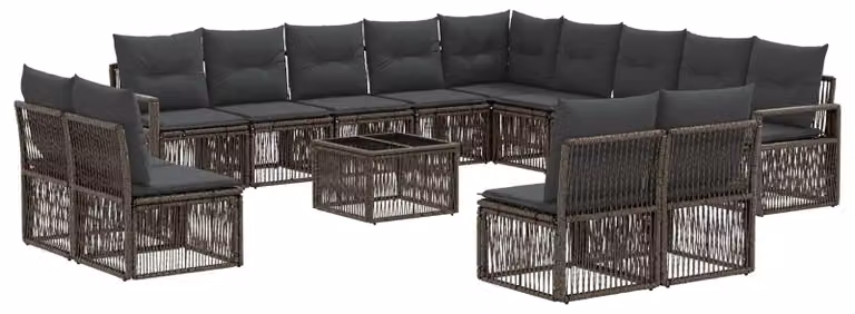 Set Divano da Giardino 14 pcs Grigio polyrattan