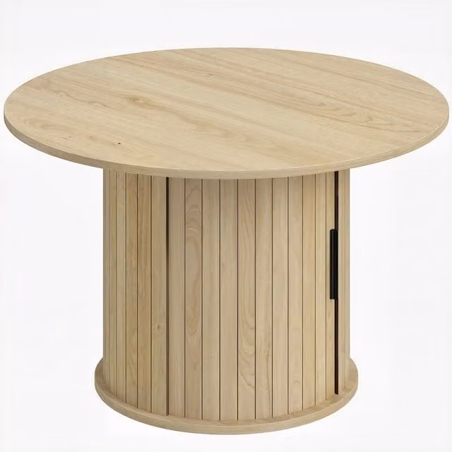 Tavolino da caffè rotondo HOMCOM in legno naturale con vano portaoggetti e base a colonna, colore beige e marrone, Diametro: 80 cm