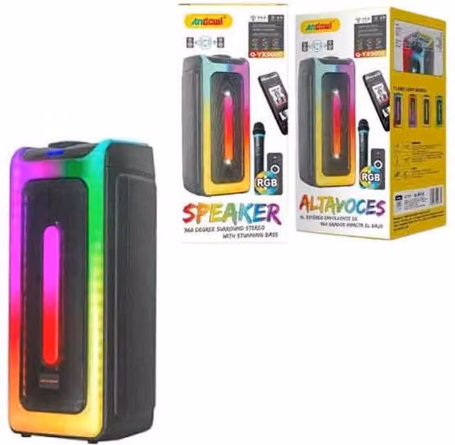 Altoparlante Portatile Karaoke Andowl Q-yx9000 Nero con Microfono Wireless, Telecomando ed Effetti Luce RGB con Connettività Bluetooth, USB e Micro SD – 1