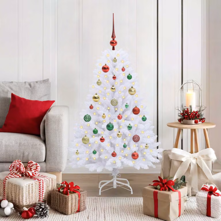 Albero di Natale Artificiale Moderno vidaXL con Luci LED RGB Bianco, Altezza: 120 cm