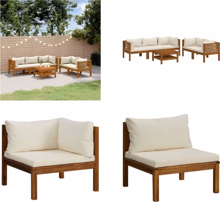 vidaXL set salotto da giardino 6 pezzi con cuscini crema in legno massiccio di acacia - Set salotto da giardino - Set salotto da giardino - Set divano modulare - Set divano modulare