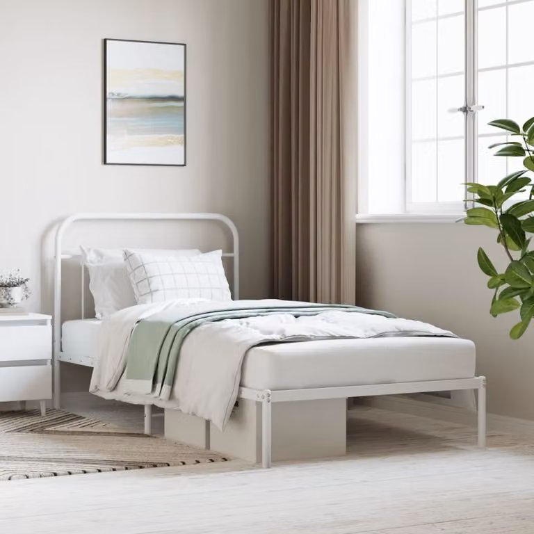 vidaXL Struttura letto con testiera in metallo bianco 107x203 cm - Struttura letto - Telai letto - Struttura letto - Letto singolo