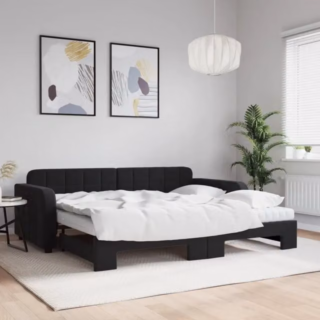 Divano Letto Estraibile vidaXL in Velluto Nero con Cassetto per Soggiorno e Camera da Letto L/P: 90 x 200 cm