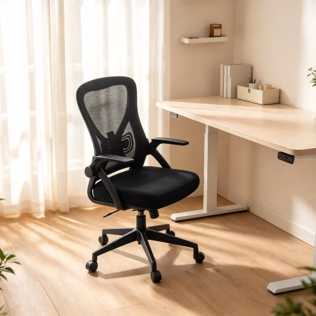 Sedia da Ufficio Ergonomica WISHDOR Girevole a 360 Gradi con Braccioli e Rivestimento in Tessuto, Nera, H 111,5 x L 47 x P 47,5 cm – 2