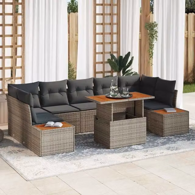 Set Divano da Giardino 8 pz Grigio Poly Rattan 3358783