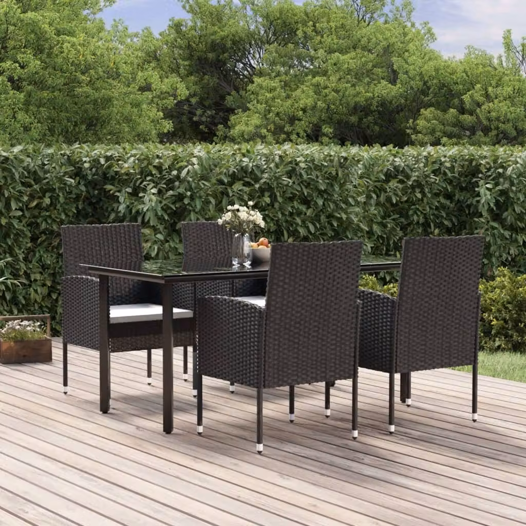 Maison Exclusive - Set da pranzo da giardino 5 pezzi con cuscini in polyrattan nero
