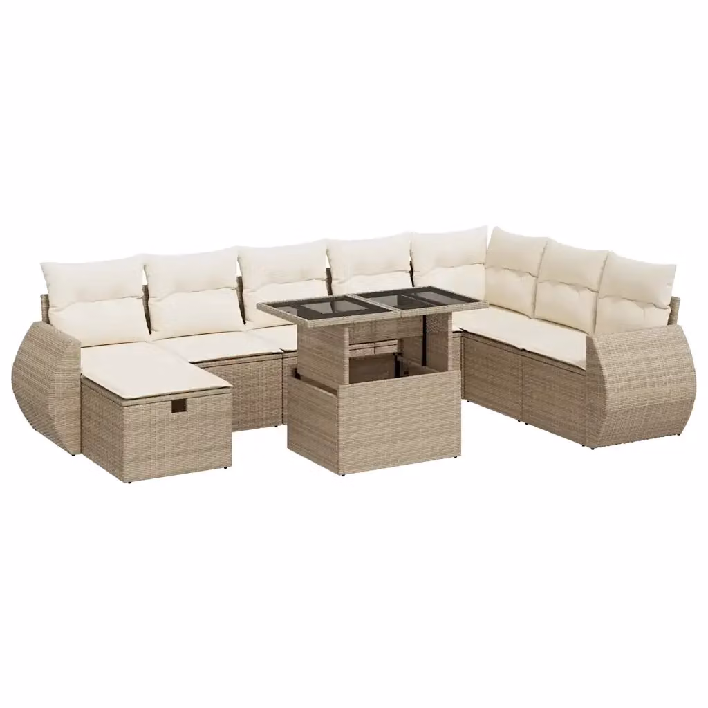 Set Divano da Giardino 9 pz vidaXL in Polyrattan Beige con Cuscini e Tavolino da Esterno – 2