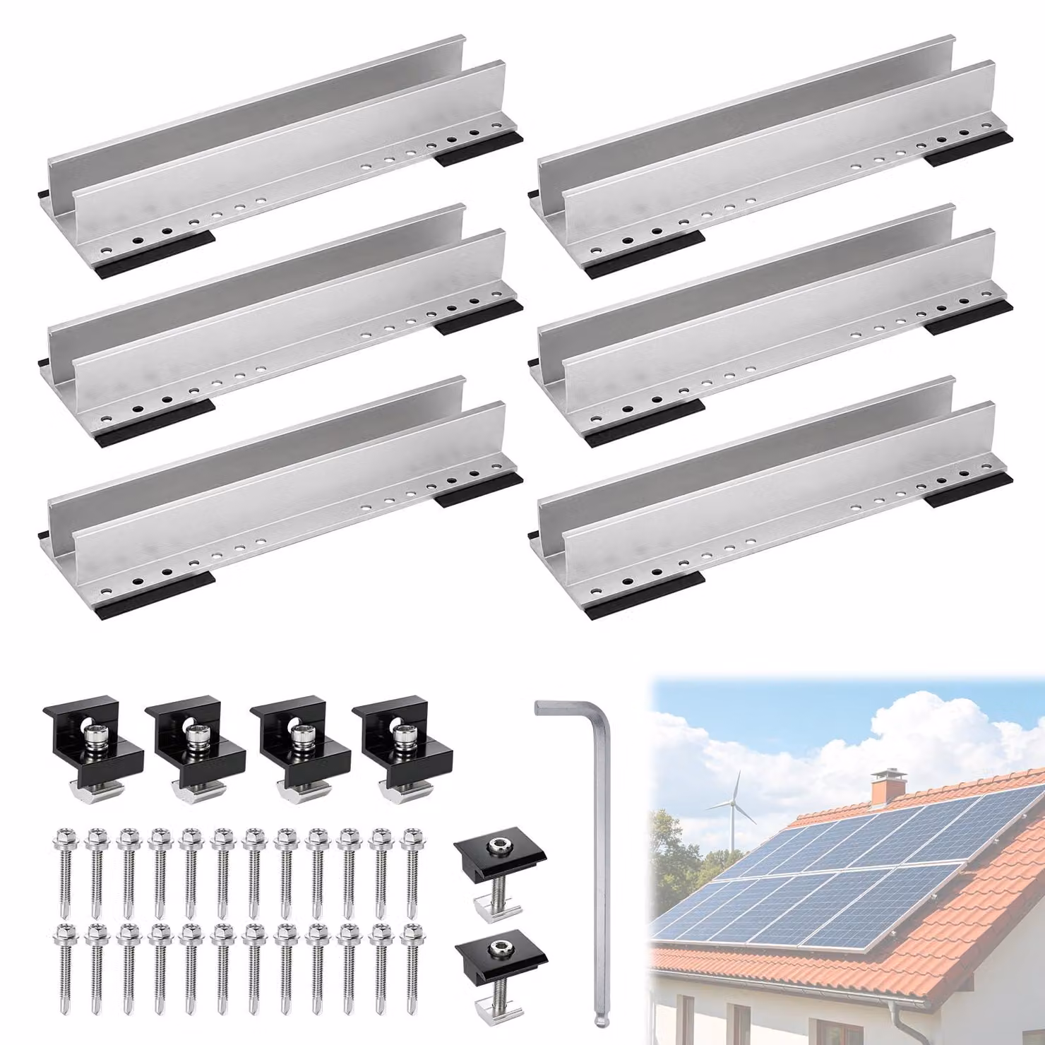 Supporto solare 6x40 cm, kit di montaggio per tetti piani, impianto fotovoltaico da balcone