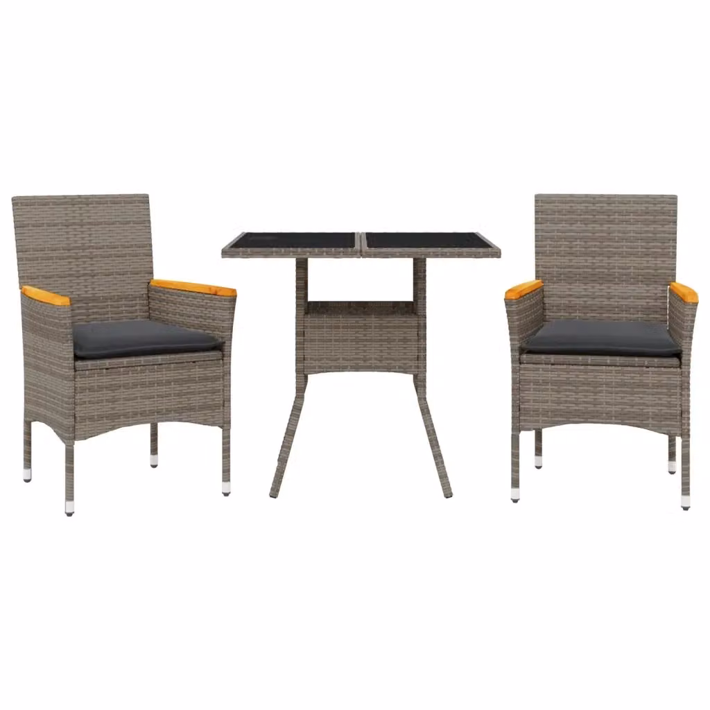 Set da pranzo da giardino vidaXL in polyrattan e legno di acacia con piano in vetro e cuscini, colore grigio – 2
