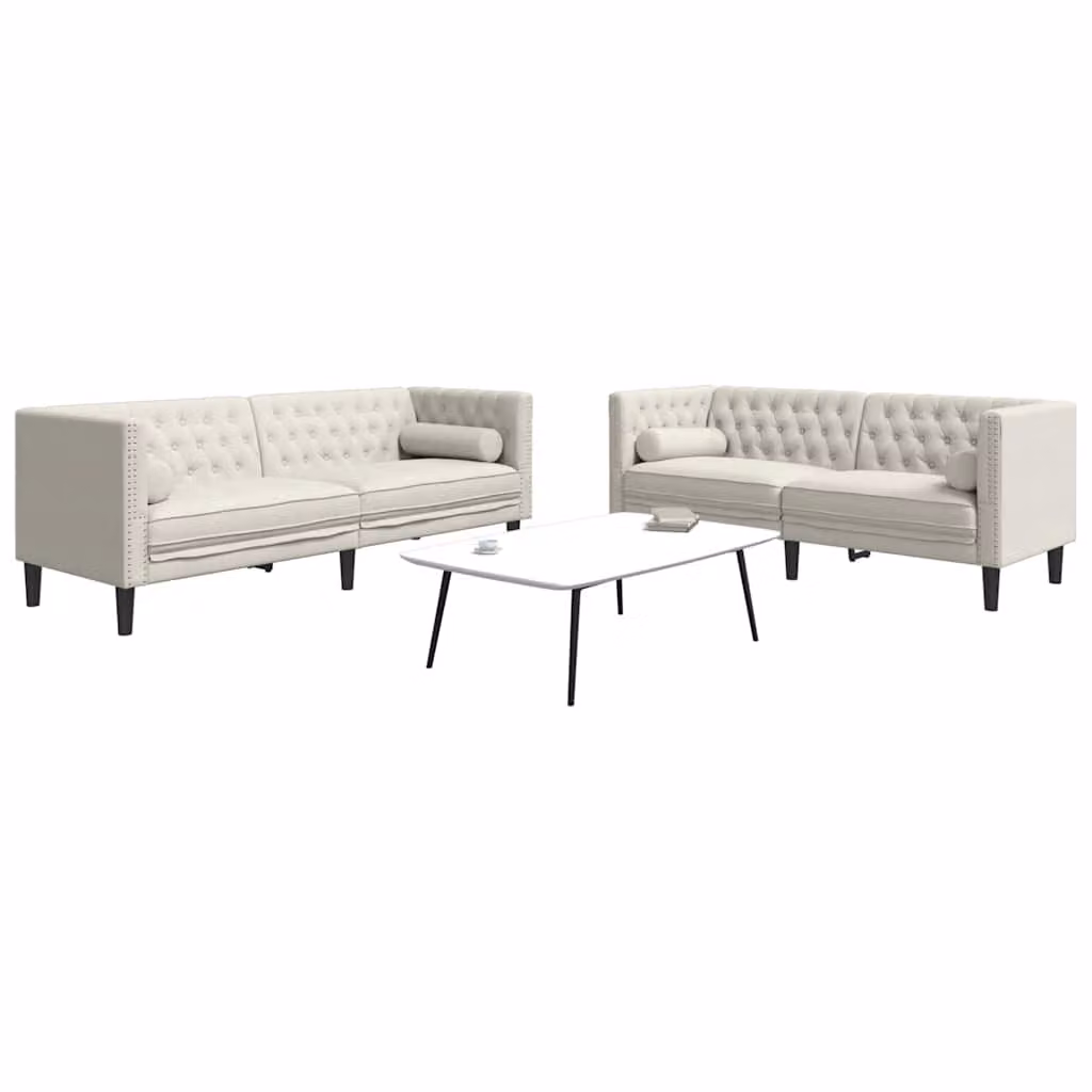 Set di 2 divani Chesterfield vidaXL in velluto beige con cuscini e struttura in legno massiccio