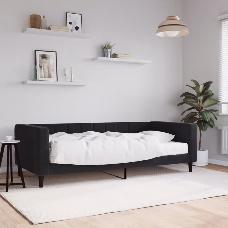 vidaXL Divano Letto in Velluto Nero con Materasso 90x200 cm