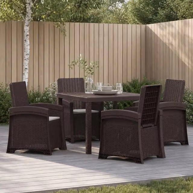 Set da Pranzo per Giardino 5 pz Marrone e Grigio Chiaro PP 3430110