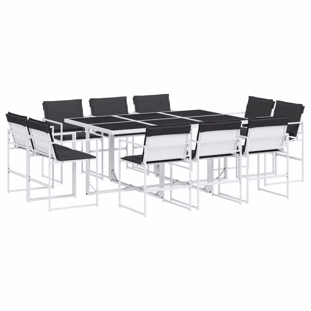 Set da Pranzo da Giardino 11 pz con Cuscini Bianco in Textilene