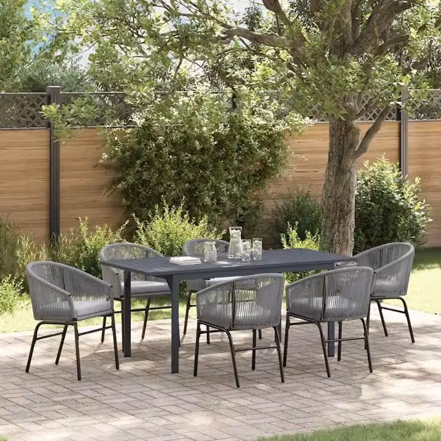 Set da pranzo per giardino e terrazzo vidaXL in polyrattan grigio, 7 pezzi – 1