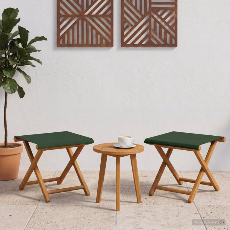 Set di 2 lettini da giardino vidaXL in legno di eucalipto massello con cuscini verdi