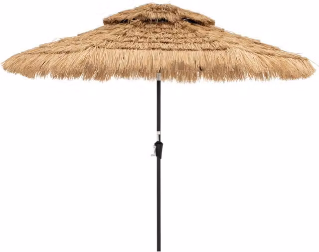Ombrellone da giardino e spiaggia in stile hawaiano con copertura in paglia naturale e colore marrone, diametro 256 cm