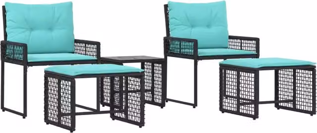 Set di Mobili da Esterno con cuscino 5 pz | Set Salotto da Giardino Nero e Turchese