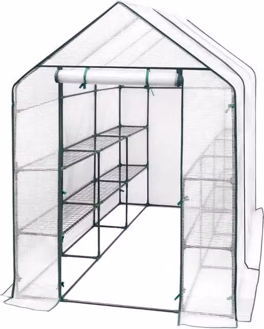 Serra da giardino 143x215x195 cm in acciaio e polietilene bianco per pomodori