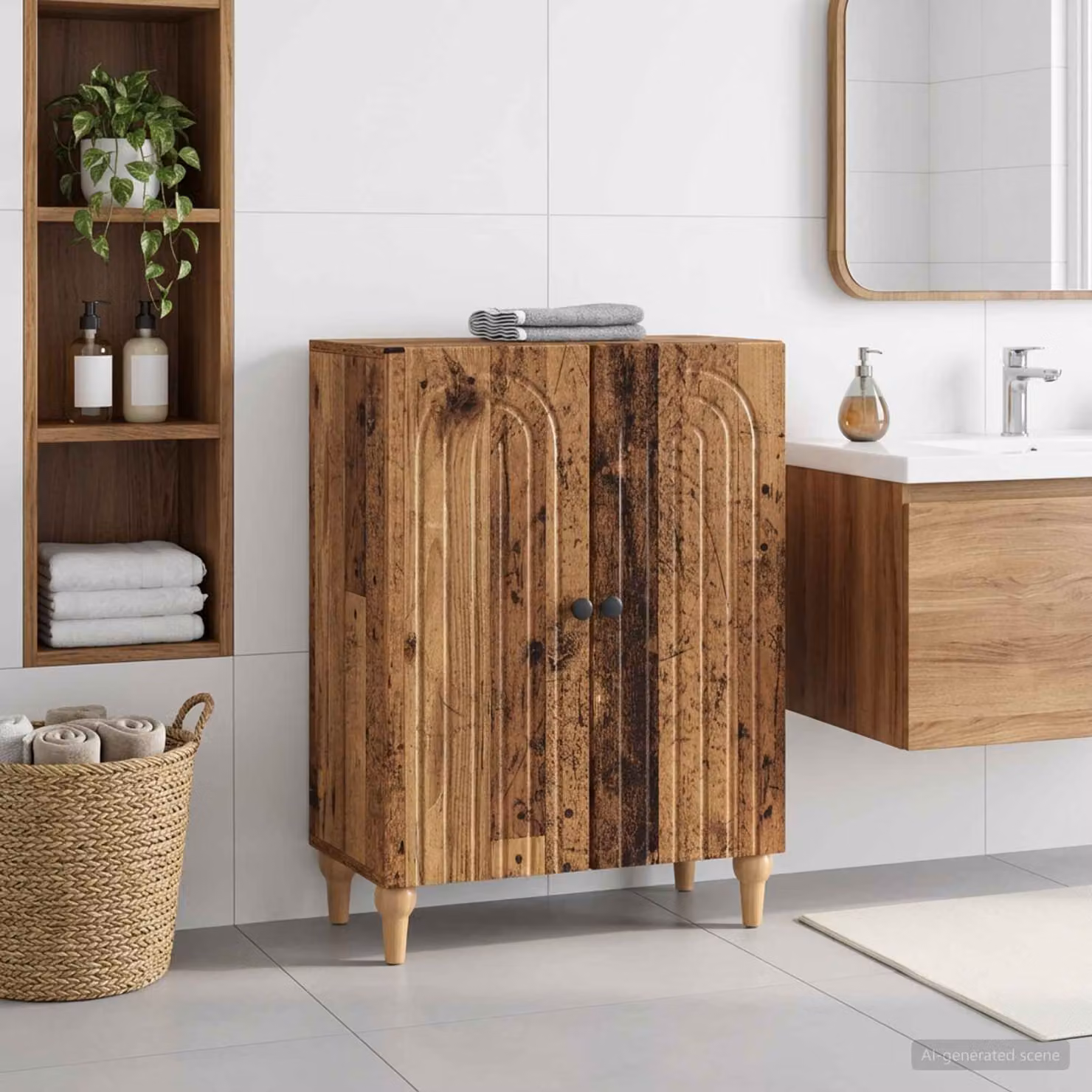 Mobiletto da Bagno vidaXL ALKMAAR in Legno e Metallo, Colore Marrone, L: 59,5 cm, P: 31 cm, H: 80 cm