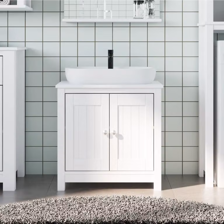 Mobile Lavabo da Bagno vidaXL BERG Bianco in Legno di Pino Massello L: 60 cm, P: 34 cm, H: 59 cm