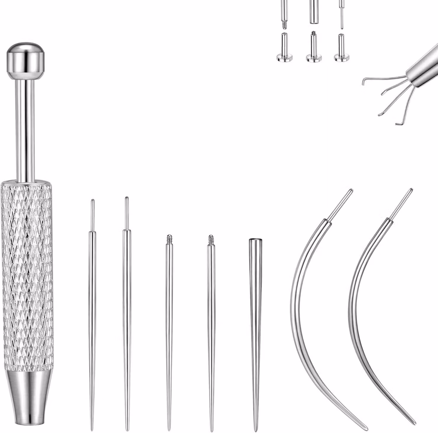 Kit di strumenti per piercing, composto da 13 pezzi, in acciaio inossidabile, adatto per piercing di calibro 14G, 16G e 18G