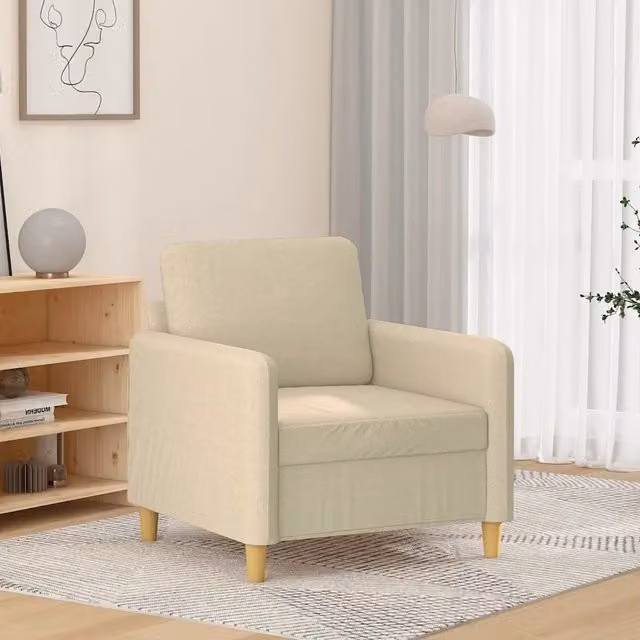 Poltrona moderna vidaXL in tessuto beige con struttura in metallo e braccioli per soggiorno