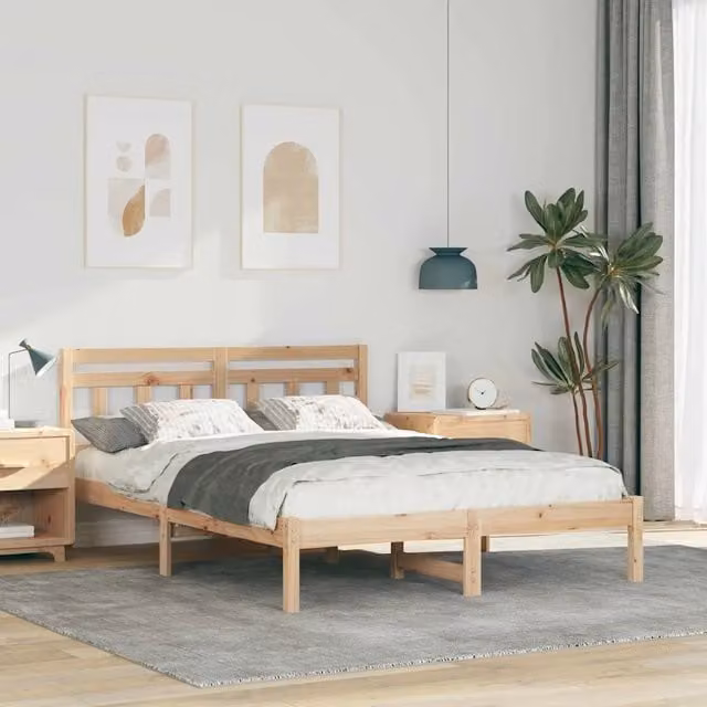 Struttura letto con giroletto in pino massello marrone L/P/H: 195.5 x 140.5 x 80.5 cm