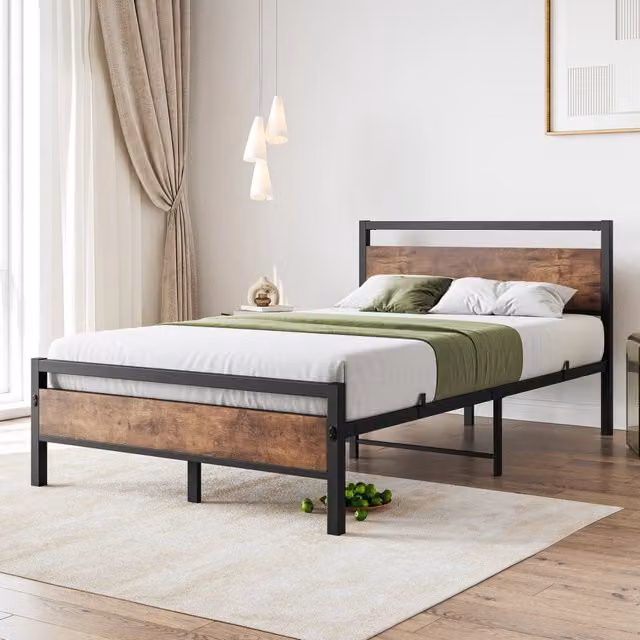 Letto contenitore singolo MODFU in metallo e MDF marrone antico con rete a doghe L/P/H: 140 x 200 cm