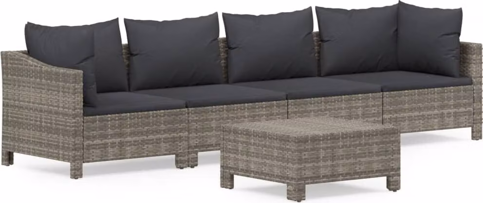 Set Divani da Giardino 5 pz con Cuscini in Polyrattan Grigio