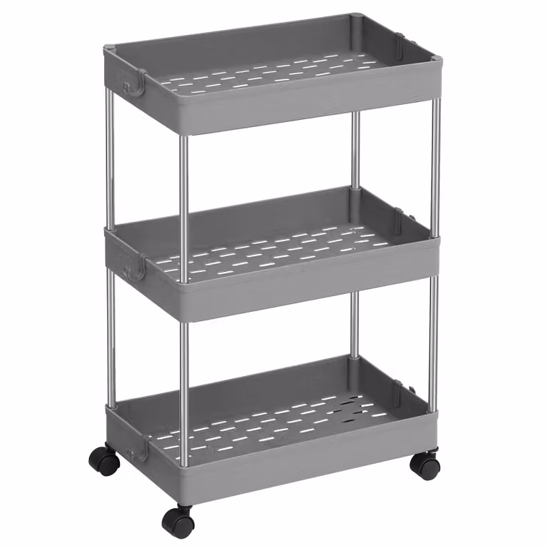 Carrello SONGMICS, carrello da cucina a 3 livelli, scaffale da cucina, scaffale a nicchia su rotelle, stretto, scaffale da bagno, salvaspazio, per bagno, cucina, design ritagliato, 40 x 22 x 60 cm, grigio KSC009G01