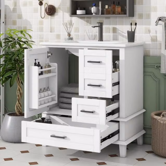 Mobile bagno con lavabo 76x46x83.5 cm; finitura laccata; legno; MDF e ceramica bianco