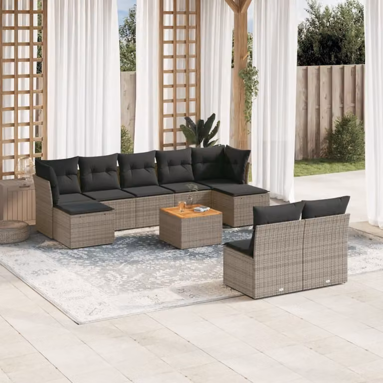 Maison Exclusive - Set Divano da Giardino 10 pz con Cuscini Grigio in Polyrattan