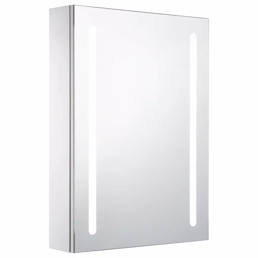 Armadietto da bagno moderno Design Mania con specchio e illuminazione LED, bianco e argento, L: 50 cm, P: 13 cm, H: 70 cm – 2