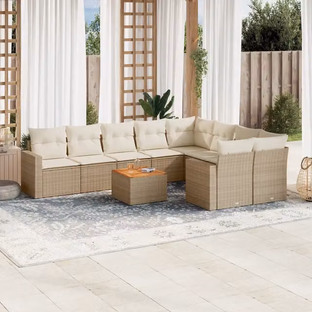 Set Divano da Giardino a L vidaXL in Polyrattan con Cuscini Beige e Tavolino da Esterno 10 Pezzi – 1