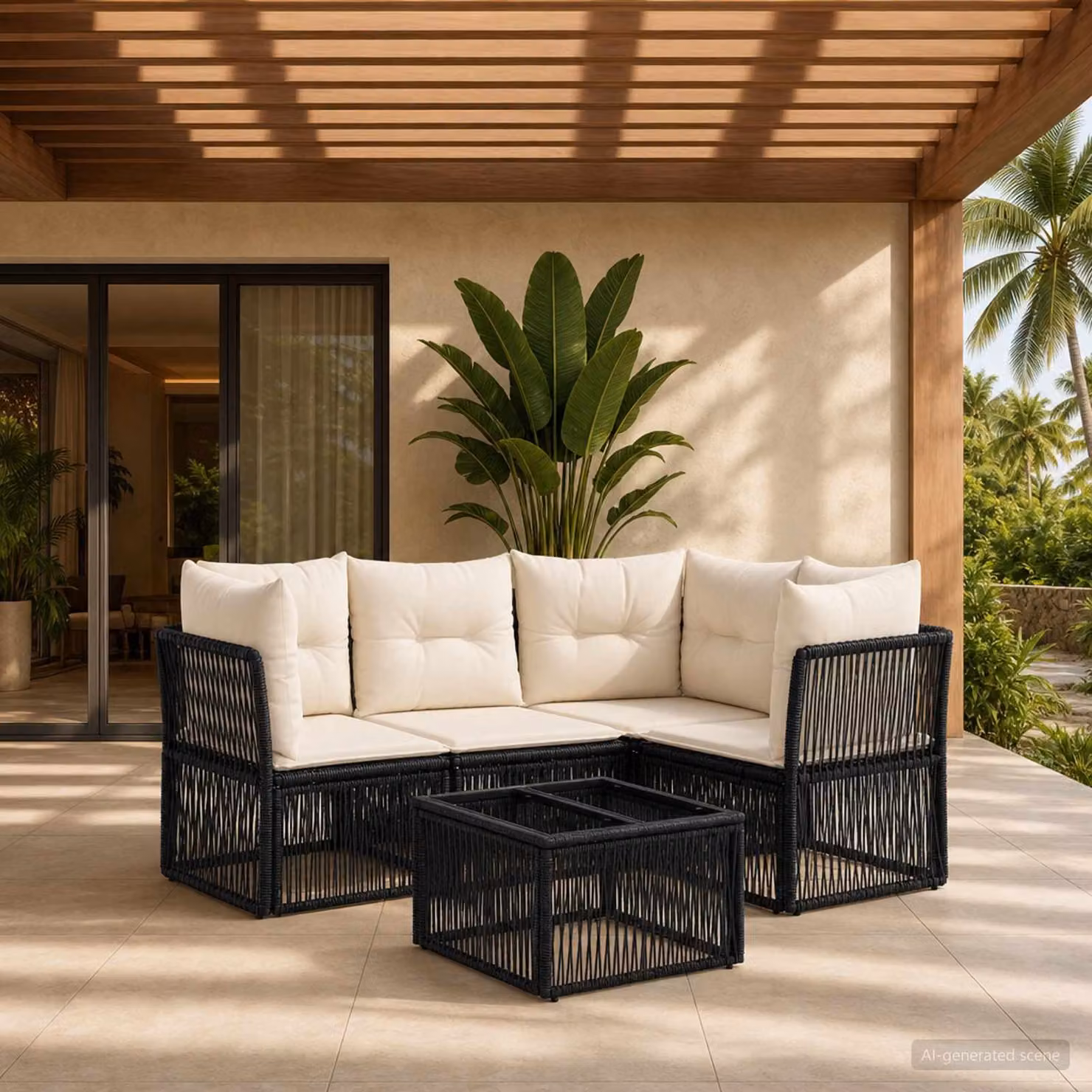Set Divano da Giardino vidaXL 5 pz L-Shape Nero con Tavolino e Cuscini in Polyrattan e Metallo
