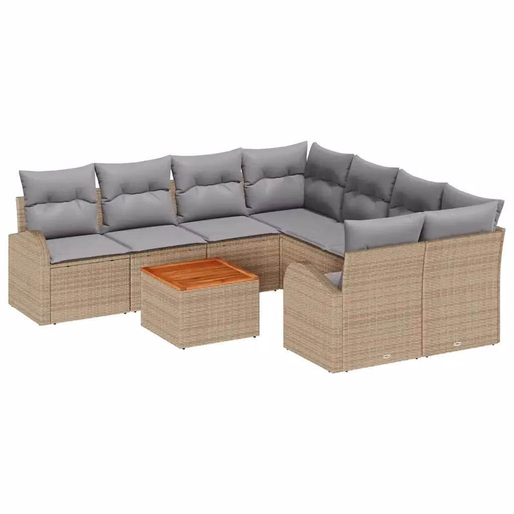 Set Divano da Giardino vidaXL 9 pz in Polyrattan con Cuscini Beige e Grigio – 2