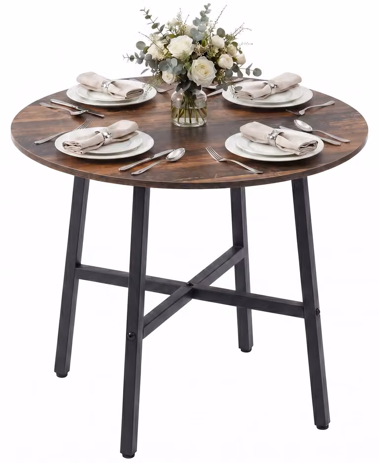 Tavolo da pranzo Tavolo da cucina, tavolo grande, design industriale, design rustico, Φ80 x 76 cm, marrone