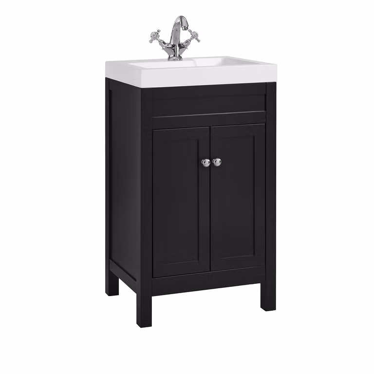 Mobile Bagno Grigio Nero da 500mm con Lavabo e Maniglie Classiche Rotonde Cromate - Warwick