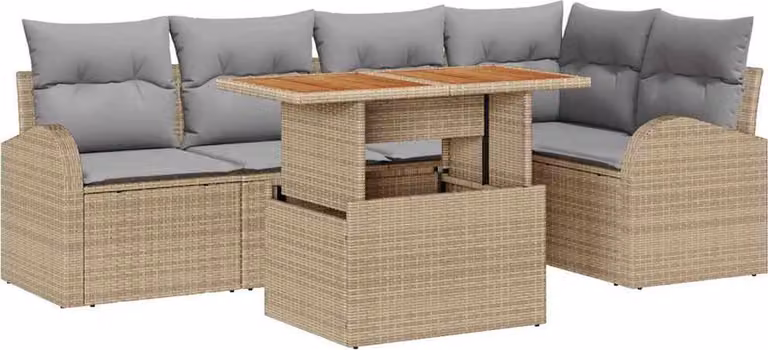 Set Divano da Giardino 6 pcs Beige Poly Rattan
