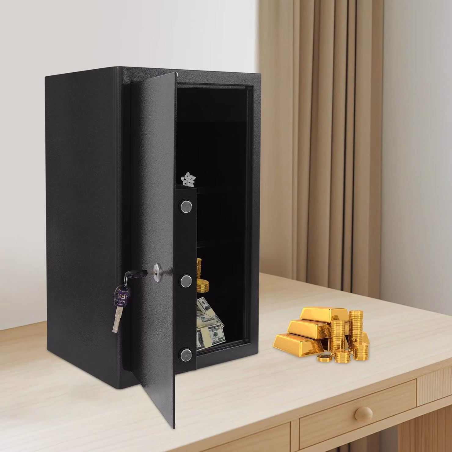Cassaforte - Cassaforte di sicurezza - Cassaforte per documenti - Cassaforte per denaro - Cassaforte per gioielli - Colore: nero - Capacità: 60 litri