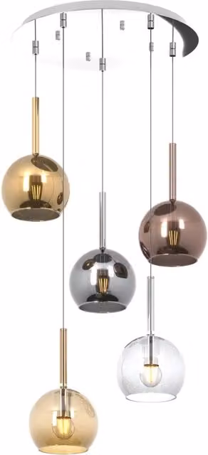 Lampadario Contemporaneo Future Metallo Cromo Vetro Multicolor 5 Luci E27