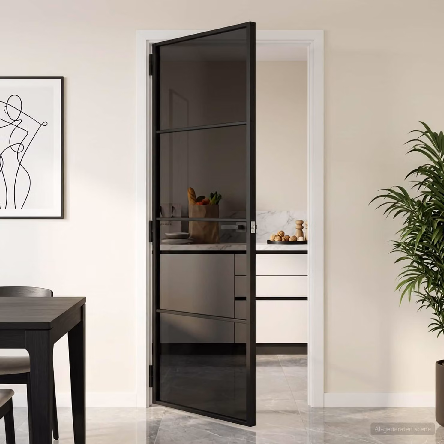 Porta interna moderna vidaXL in alluminio e vetro temperato trasparente, L: 83 cm, H: 201,5 cm, colore nero